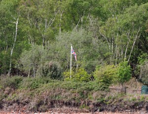 The flag marks the site of the campsite on Brownsea Island