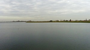 Staines Reservoir looking north to Heathrow Airport