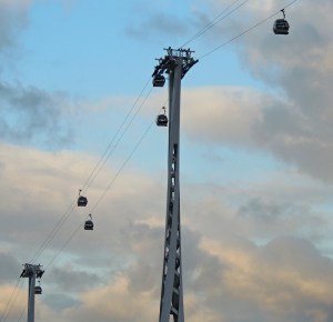The Emirates cable car which links Greenwich Peninsular to Docklands on the north bank.