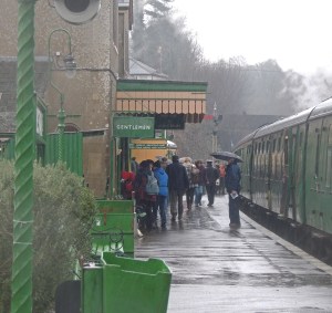 Alresford Station in pouring rain