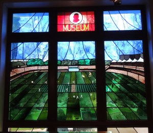Museum window depicting Lord's ground