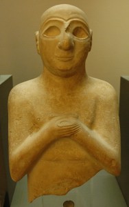 Statue bearing an inscription on the back: "Satam, son of Lu-Barab, son of Lugal-kisal-si, king of Uruk, servant of Girim-si, prince of Uruk". Limestone, Early Dynastic III, ca. 2400 BC.by Unknown - Jastrow (2006). Licensed under Public Domain via Wikimedia Commons - http://commons.wikimedia.org/wiki/File:Satam_Louvre_AO5681.jpg#/media/File:Satam_Louvre_AO5681.jpg