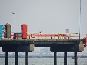 A boat jetty with facilities for those who couldn't wait to phone home