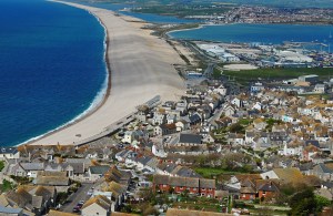 Chesil beach which connects Portland to the mainland