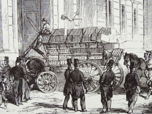 A shipment of Californian gold arriving at the Bank in 1849