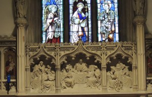carving of Last Supper behind Altar