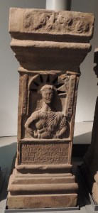 Altar dedicated to Mithras from Mithraeum at Carrawburgh. It was probably painted as some green paint was still present on it when found 